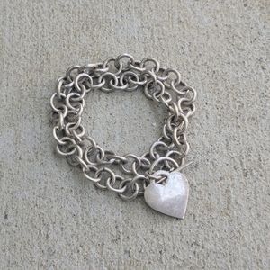 Vintage Sterling Silver Choker Necklace Heart Round Link Chain 16" Toggle Y2K